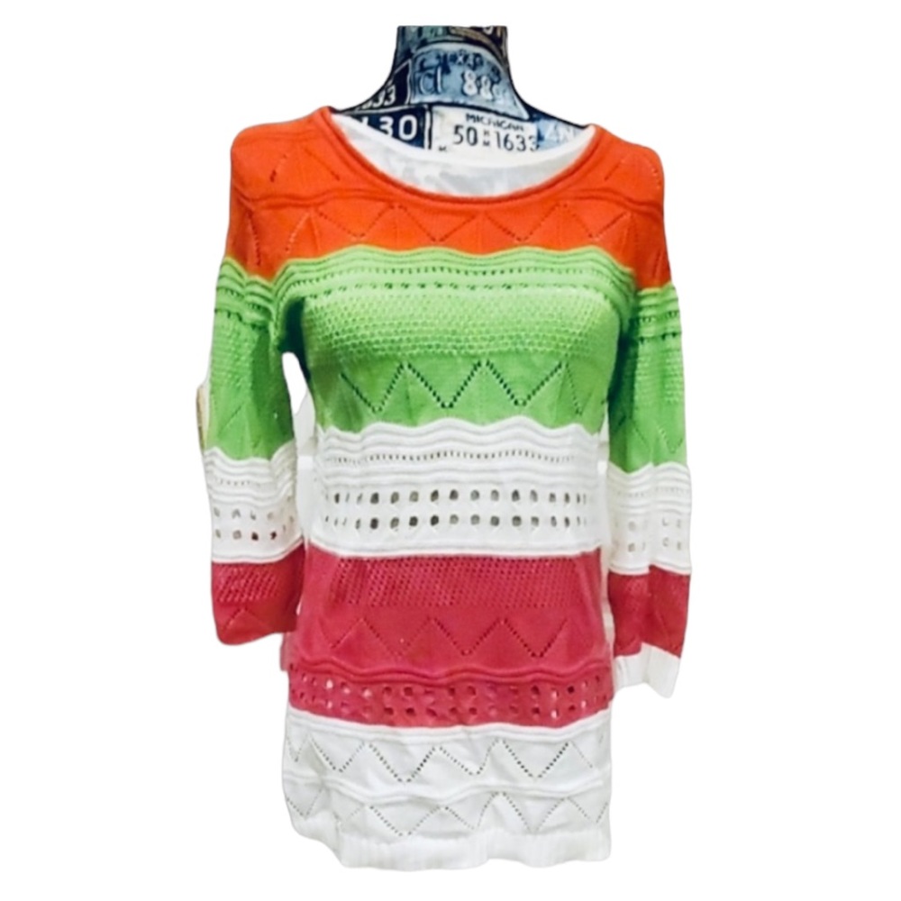 City Girl by Nancy Bolen Color Block Knit Crochet Sweater Sz. S